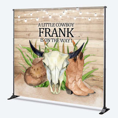 Lofaris A Little Cowboy Is On The Way Custom Backdrop Western Themed Baby Shower Rustic Wood and Skull Photo Prop Decor
