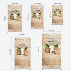 Lofaris A Little Cowboy is on the Way Rectangle Backdrop Rustic Western Baby Shower Decor Wood and String Lights Photo Booth