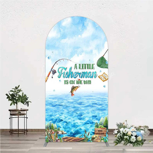 Lofaris A Little Fisherman is on the Way Arch Backdrop Lake Fishing Boat Baby Shower Decoration