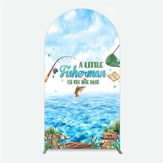 Lofaris A Little Fisherman is on the Way Arch Backdrop Lake Fishing Boat Baby Shower Decoration