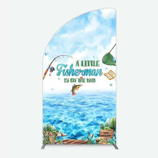 Lofaris A Little Fisherman is on the Way Half Moon Arch Backdrop Lake Fishing Boat Baby Shower Decoration