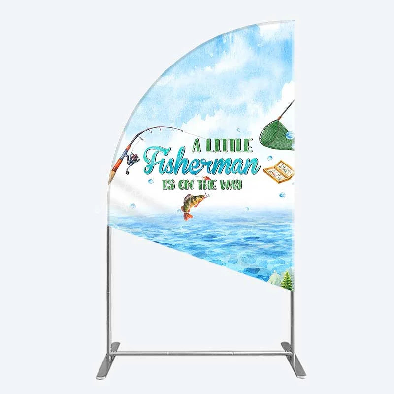 Lofaris A Little Fisherman is on the Way Half Moon Arch Backdrop Lake Fishing Boat Baby Shower Decoration