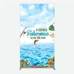 Lofaris A Little Fisherman is on the Way Rectangle Backdrop Lake Fishing Boat Baby Shower Decoration
