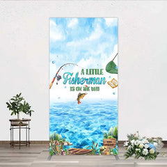 Lofaris A Little Fisherman is on the Way Rectangle Backdrop Lake Fishing Boat Baby Shower Decoration