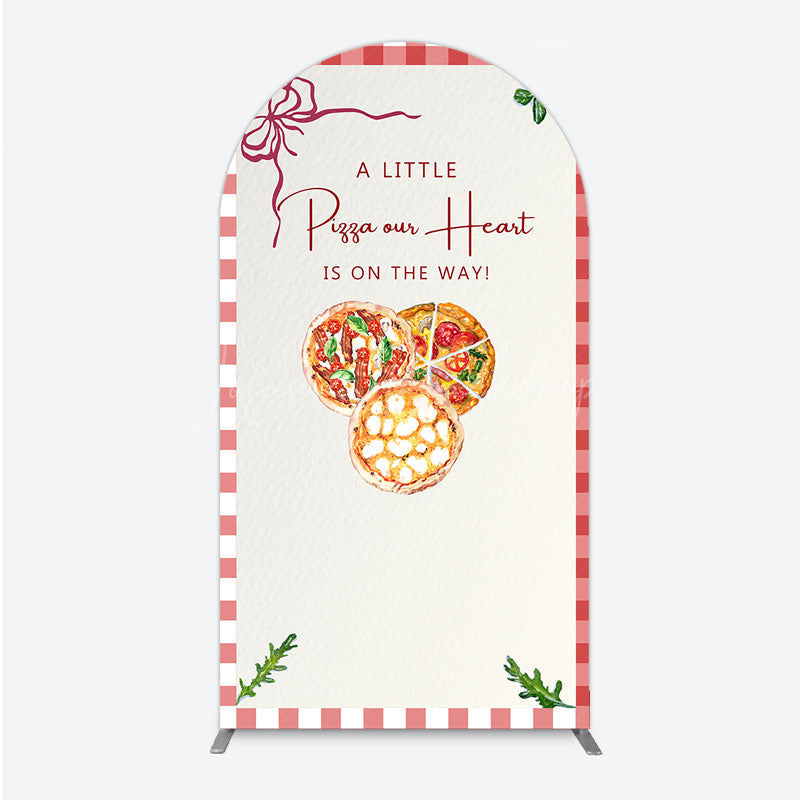 Lofaris A Little Pizza Our Heart is on the Way Arch Backdrop Italian Food Themed Red Gingham Baby Shower Decor