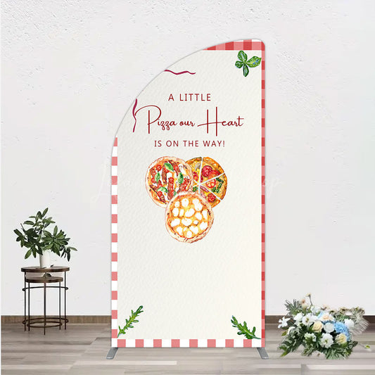 Lofaris A Little Pizza Our Heart is on the Way Half Moon Arch Backdrop Italian Food Themed Red Gingham Baby Shower Decor