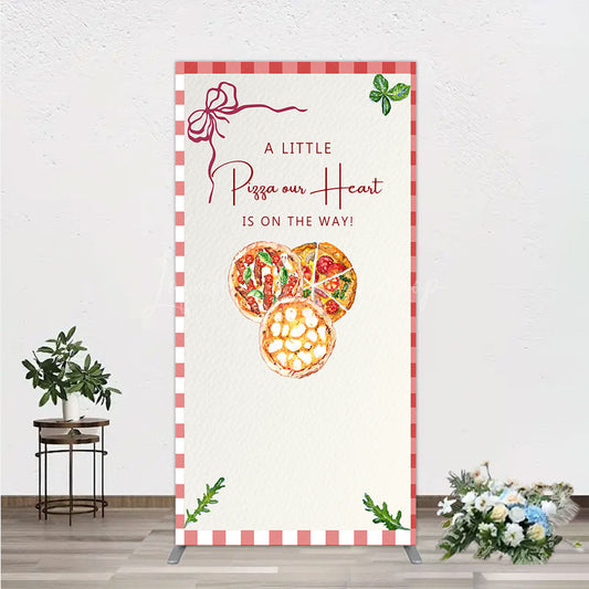 Lofaris A Little Pizza Our Heart is on the Way Rectangle Backdrop Italian Food Themed Red Gingham Baby Shower Decor