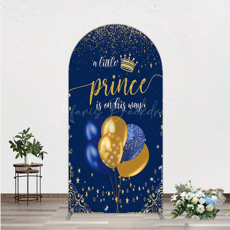 Lofaris A Little Prince is on His Way Arch Backdrop Royal Blue and Gold Balloons Boy Baby Shower Party Decor