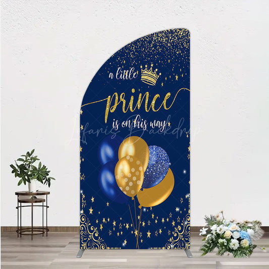 Lofaris A Little Prince is on His Way Half Moon Arch Backdrop Royal Blue and Gold Balloons Boy Baby Shower Party Decor