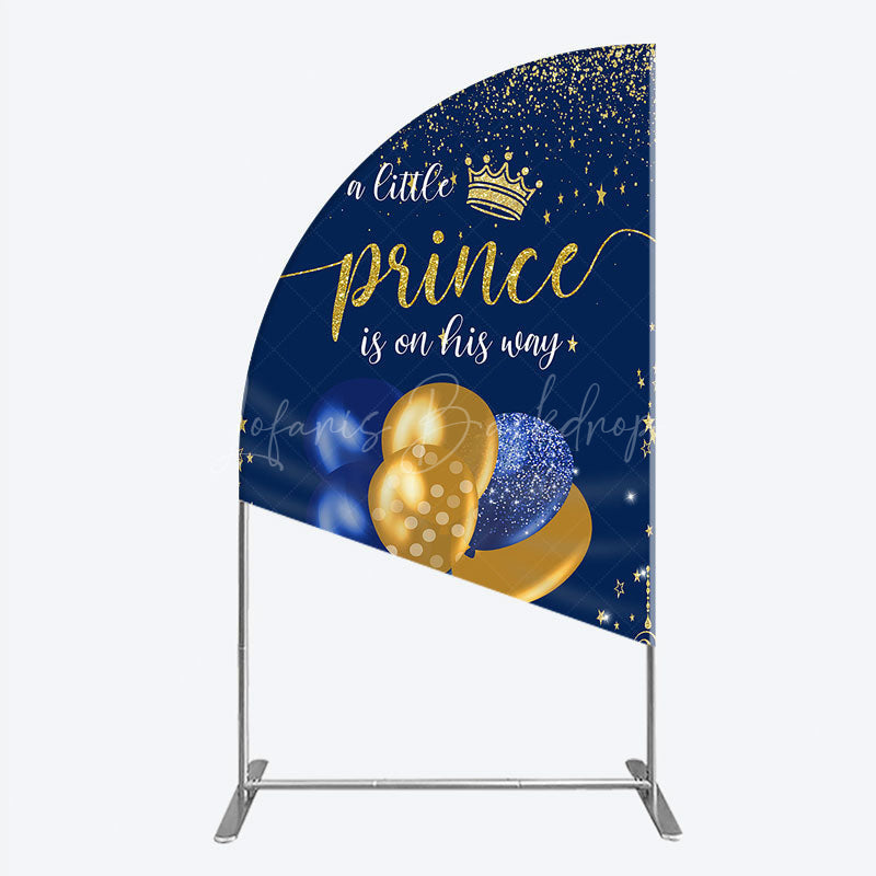 Lofaris A Little Prince is on His Way Half Moon Arch Backdrop Royal Blue and Gold Balloons Boy Baby Shower Party Decor