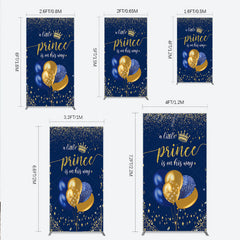 Lofaris A Little Prince is on His Way Rectangle Backdrop Royal Blue and Gold Balloons Boy Baby Shower Party Decor