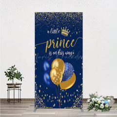 Lofaris A Little Prince is on His Way Rectangle Backdrop Royal Blue and Gold Balloons Boy Baby Shower Party Decor
