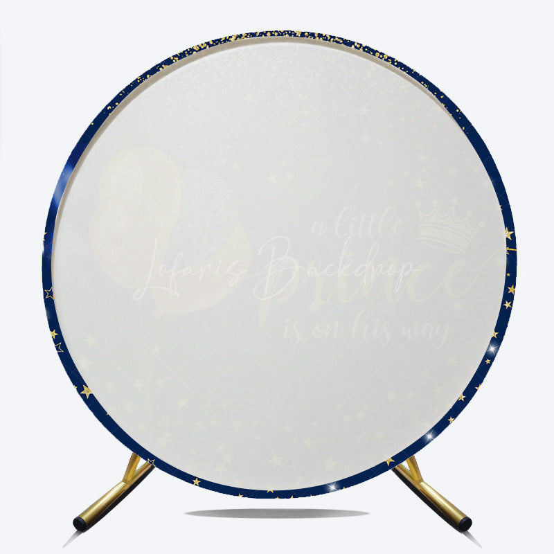 Lofaris A Little Prince is on His Way Round Backdrop Royal Blue and Gold with Crown Themed Baby Shower Decor