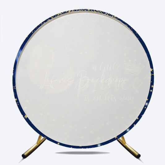 Lofaris A Little Prince is on His Way Round Backdrop Royal Blue and Gold with Crown Themed Baby Shower Decor