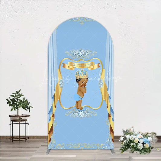 Lofaris A Little Prince Royal Blue Baby Shower Arch Backdrop Diamond and Gold Crown Party Cover
