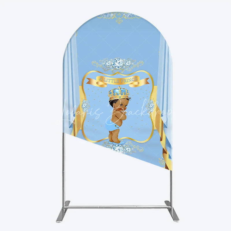 Lofaris A Little Prince Royal Blue Baby Shower Arch Backdrop Diamond and Gold Crown Party Cover