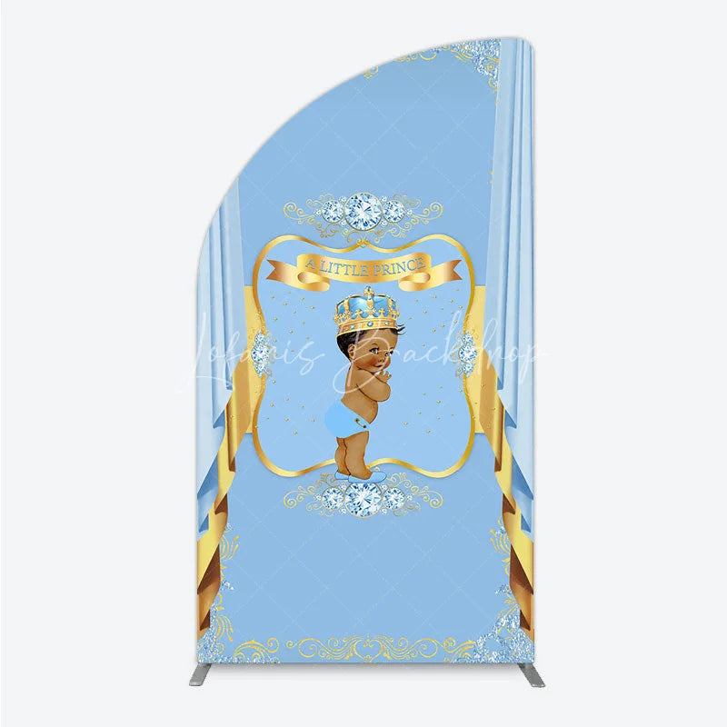 Lofaris A Little Prince Royal Blue Baby Shower Half Moon Arch Backdrop Diamond and Gold Crown Party Cover