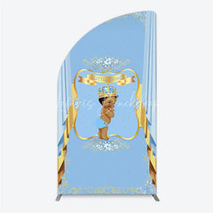 Lofaris A Little Prince Royal Blue Baby Shower Half Moon Arch Backdrop Diamond and Gold Crown Party Cover
