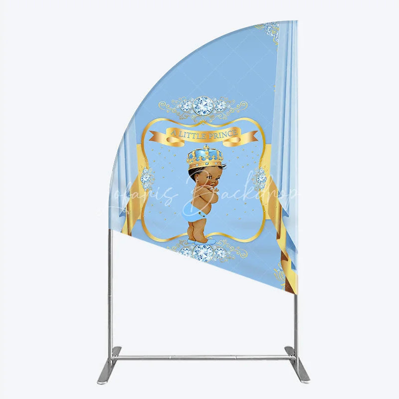 Lofaris A Little Prince Royal Blue Baby Shower Half Moon Arch Backdrop Diamond and Gold Crown Party Cover
