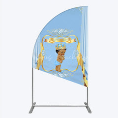 Lofaris A Little Prince Royal Blue Baby Shower Half Moon Arch Backdrop Diamond and Gold Crown Party Cover