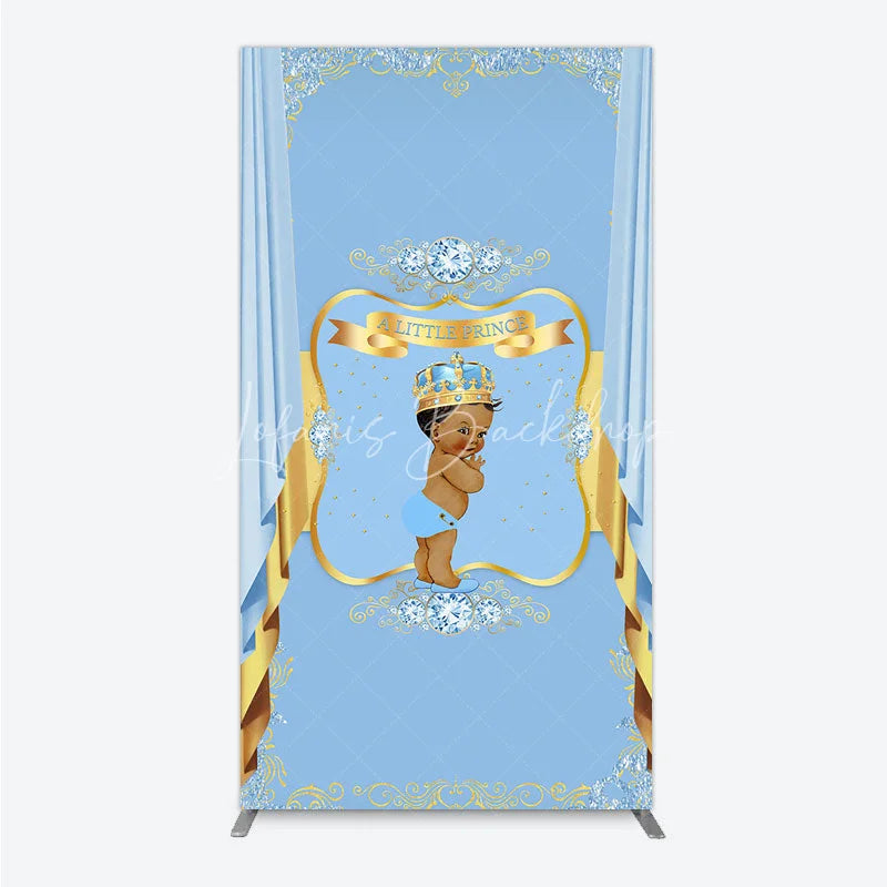 Lofaris A Little Prince Royal Blue Baby Shower Rectangle Backdrop Diamond and Gold Crown Party Cover