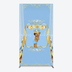 Lofaris A Little Prince Royal Blue Baby Shower Rectangle Backdrop Diamond and Gold Crown Party Cover