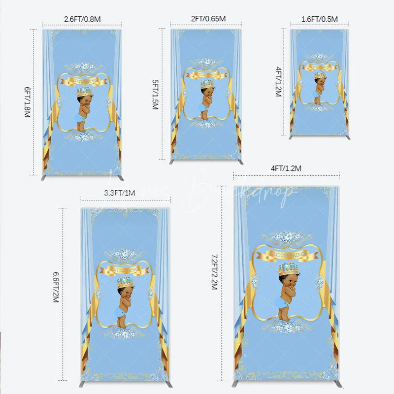 Lofaris A Little Prince Royal Blue Baby Shower Rectangle Backdrop Diamond and Gold Crown Party Cover