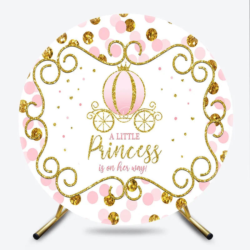 Lofaris A Little Princess is on her Way Round Backdrop Pink and Gold Carriage Girl Baby Shower Party Photo Booth Decor