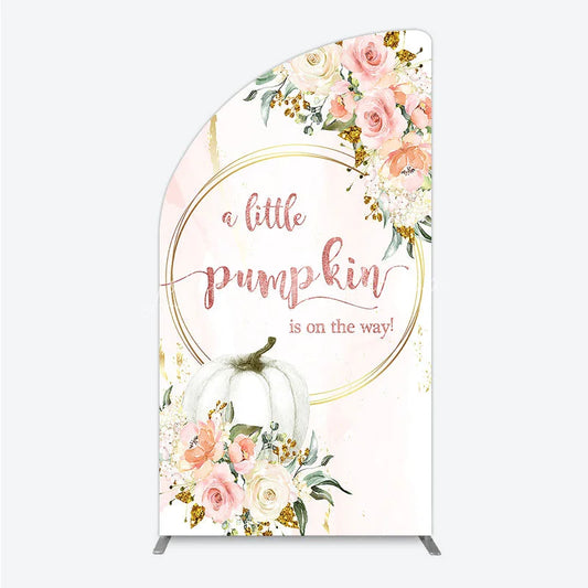 Lofaris A Little Pumpkin Baby Shower Half Moon Arch Backdrop Pink Floral Fall Party Decoration Watercolor Flower Background