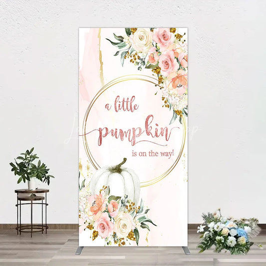 Lofaris A Little Pumpkin Baby Shower Rectangle Backdrop Pink Floral Fall Party Decoration Watercolor Flower Background