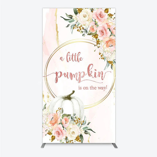 Lofaris A Little Pumpkin Baby Shower Rectangle Backdrop Pink Floral Fall Party Decoration Watercolor Flower Background