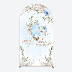 Lofaris A Little Pumpkin is on the Way Arch Backdrop Boho Baby Shower Decor with Pampas Grass Blue Overalls Theme for Boy