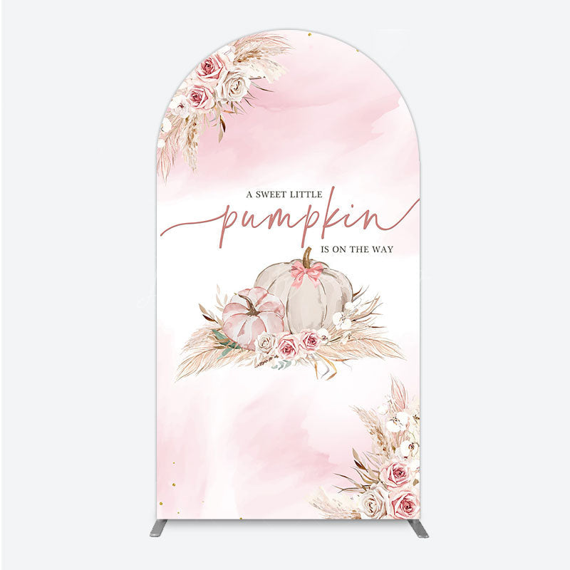Lofaris A Little Pumpkin is on the Way Arch Backdrop Boho Pink Floral Baby Shower Fall Pampas Grass Party Decor