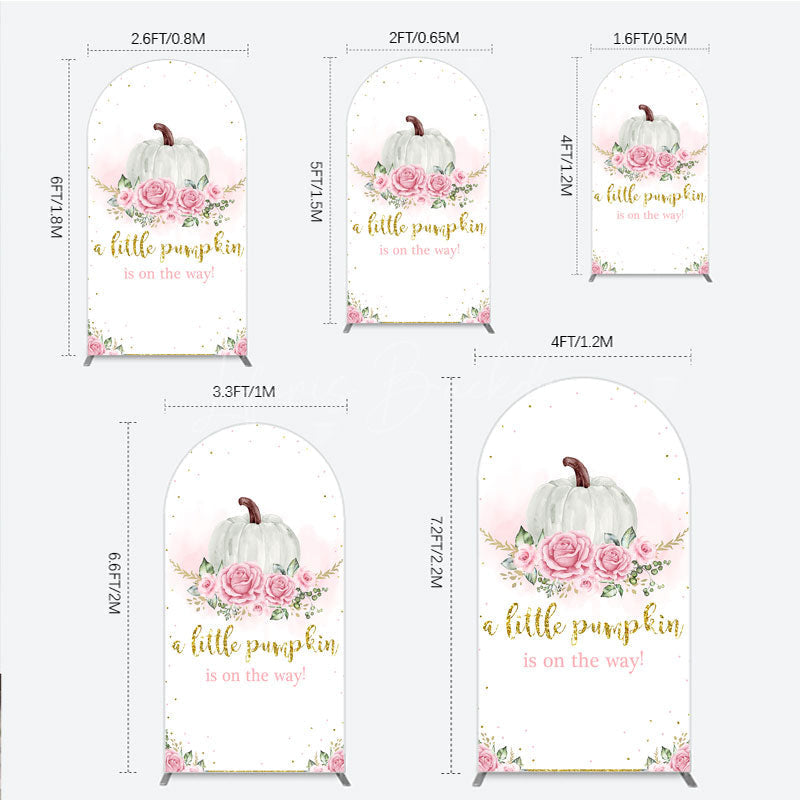 Lofaris A Little Pumpkin is on the Way Arch Backdrop Pink Floral and Gold Glitter Girl Baby Shower Party Decor