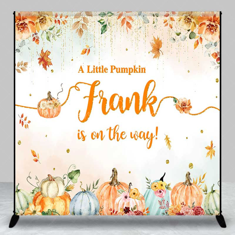 Lofaris A Little Pumpkin is on the Way Custom Backdrop Autumn Floral with Gold Glitter Fall Themed Baby Shower Decor