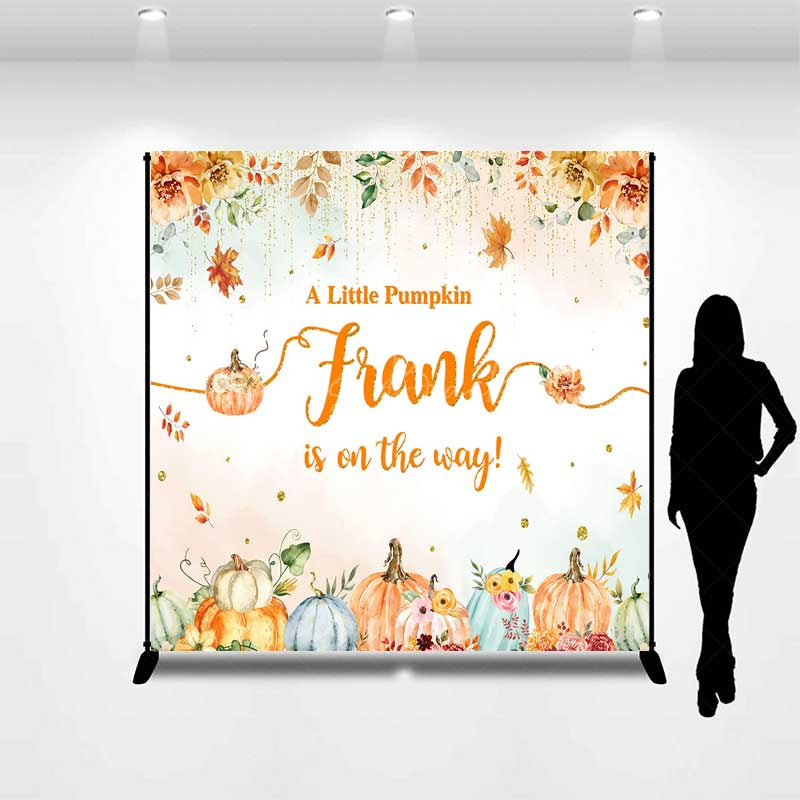 Lofaris A Little Pumpkin is on the Way Custom Backdrop Autumn Floral with Gold Glitter Fall Themed Baby Shower Decor