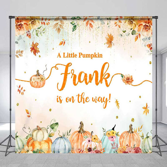 Lofaris A Little Pumpkin is on the Way Custom Backdrop Autumn Floral with Gold Glitter Fall Themed Baby Shower Decor