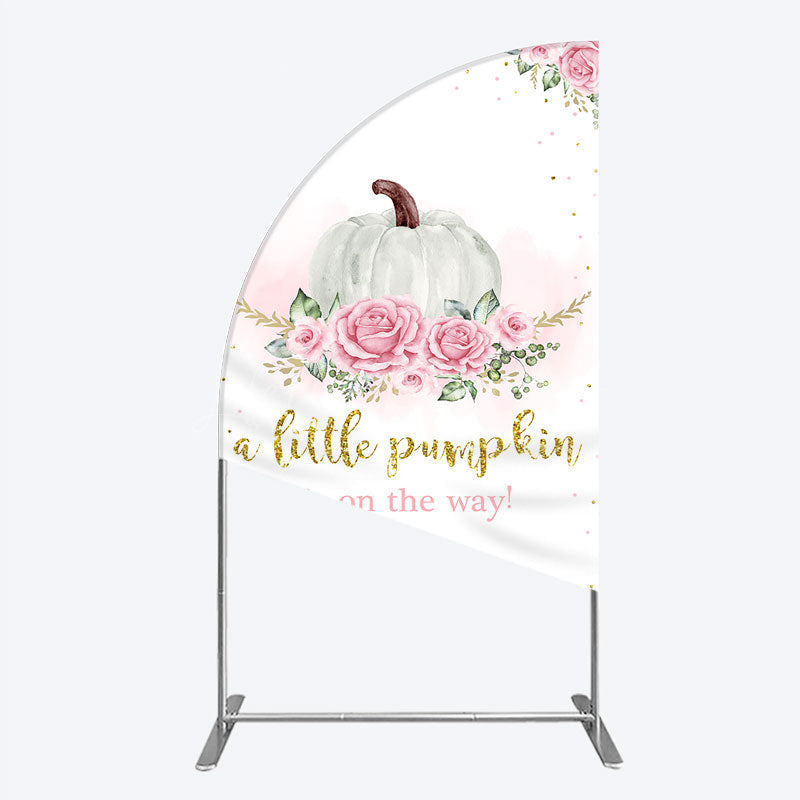 Lofaris A Little Pumpkin is on the Way Half Moon Arch Backdrop Pink Floral and Gold Glitter Girl Baby Shower Party Decor