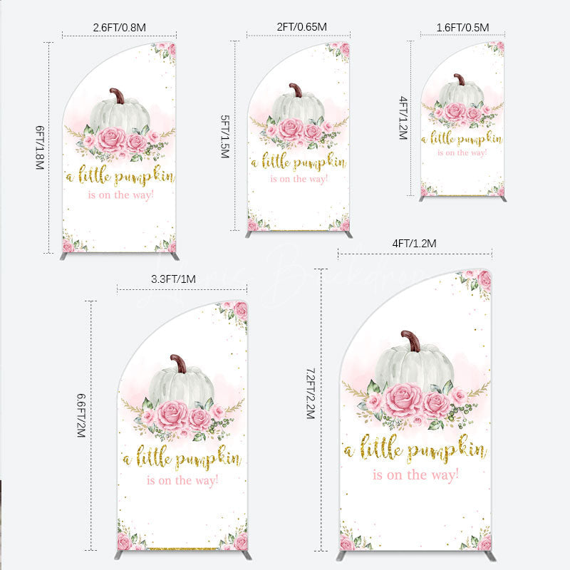 Lofaris A Little Pumpkin is on the Way Half Moon Arch Backdrop Pink Floral and Gold Glitter Girl Baby Shower Party Decor