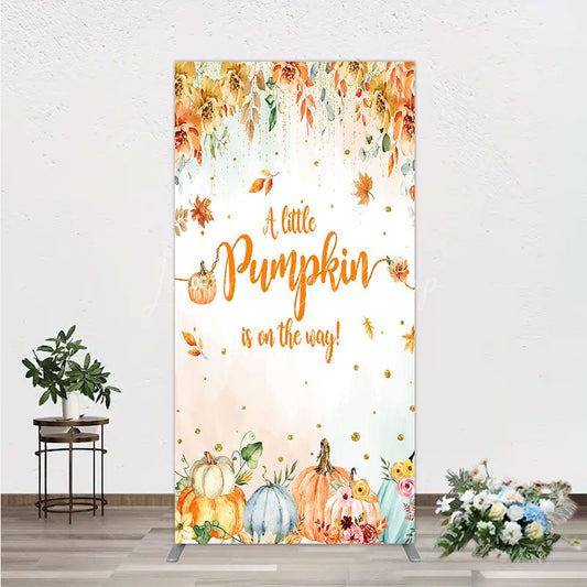 Lofaris A Little Pumpkin is on the Way Rectangle Backdrop Autumn Watercolor Floral Fall Baby Shower Party Decor