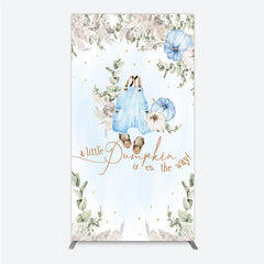 Lofaris A Little Pumpkin is on the Way Rectangle Backdrop Boho Baby Shower Decor with Pampas Grass Blue Overalls Theme for Boy