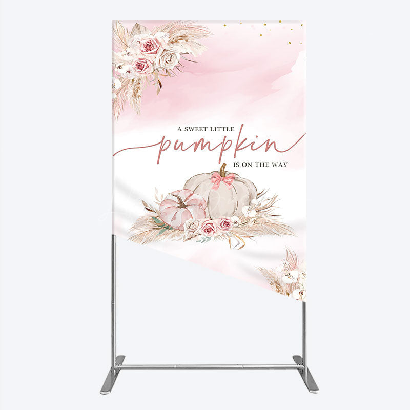 Lofaris A Little Pumpkin is on the Way Rectangle Backdrop Boho Pink Floral Baby Shower Fall Pampas Grass Party Decor