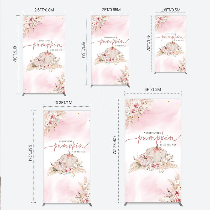 Lofaris A Little Pumpkin is on the Way Rectangle Backdrop Boho Pink Floral Baby Shower Fall Pampas Grass Party Decor