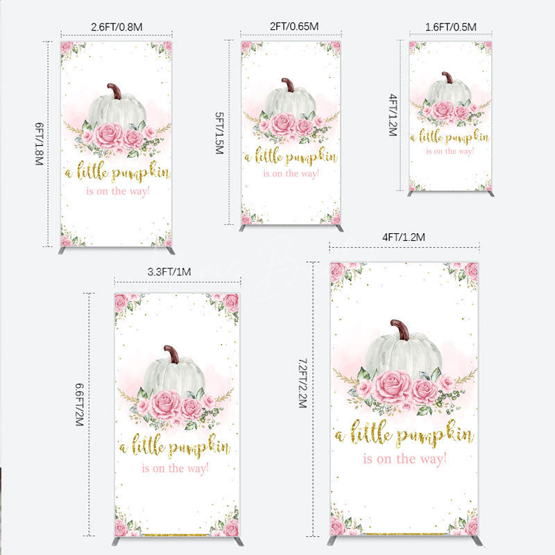 Lofaris A Little Pumpkin is on the Way Rectangle Backdrop Pink Floral and Gold Glitter Girl Baby Shower Party Decor