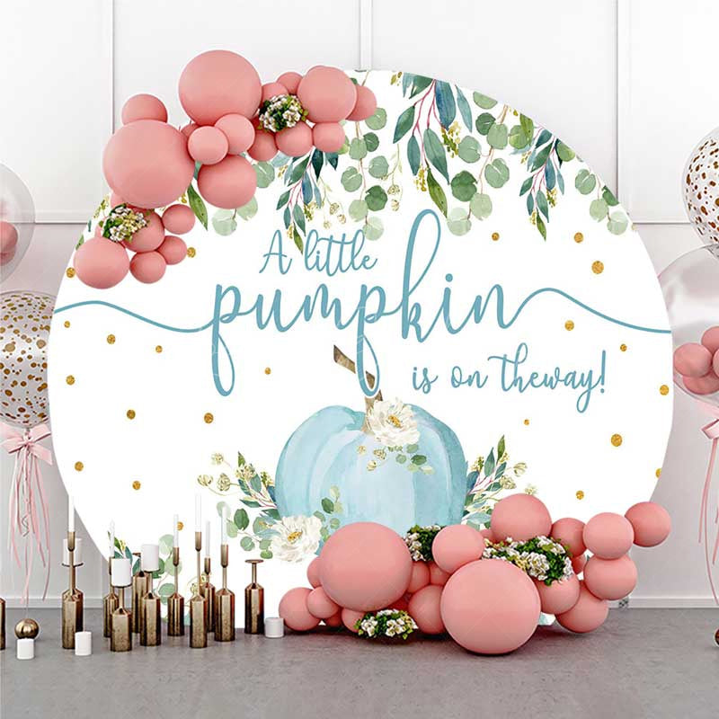 Lofaris A Little Pumpkin is on the Way Round Backdrop Blue and Eucalyptus Boys Rustic Baby Shower Photo Prop