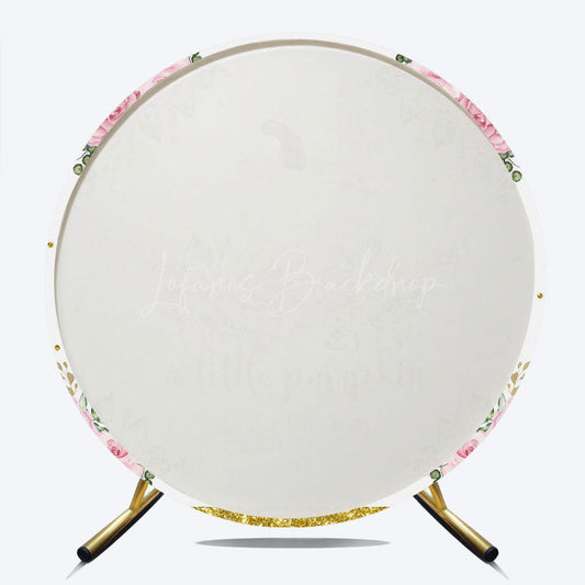 Lofaris A Little Pumpkin is on the Way Round Backdrop Pink Floral and Gold Glitter Girl Baby Shower Party Decor