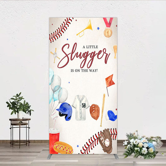 Lofaris A Little Slugger is on the Way Rectangle Backdrop Baseball Themed Baby Shower Rookie of The Year Party Photo Prop