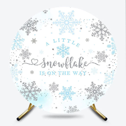 Lofaris A Little Snowflake is on the Way Round Backdrop Blue and Silver Winter Wonderland Baby Shower Party Decor