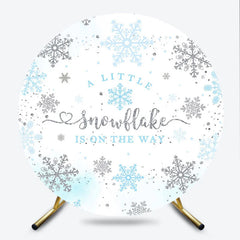 Lofaris A Little Snowflake is on the Way Round Backdrop Blue and Silver Winter Wonderland Baby Shower Party Decor