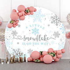 Lofaris A Little Snowflake is on the Way Round Backdrop Blue and Silver Winter Wonderland Baby Shower Party Decor